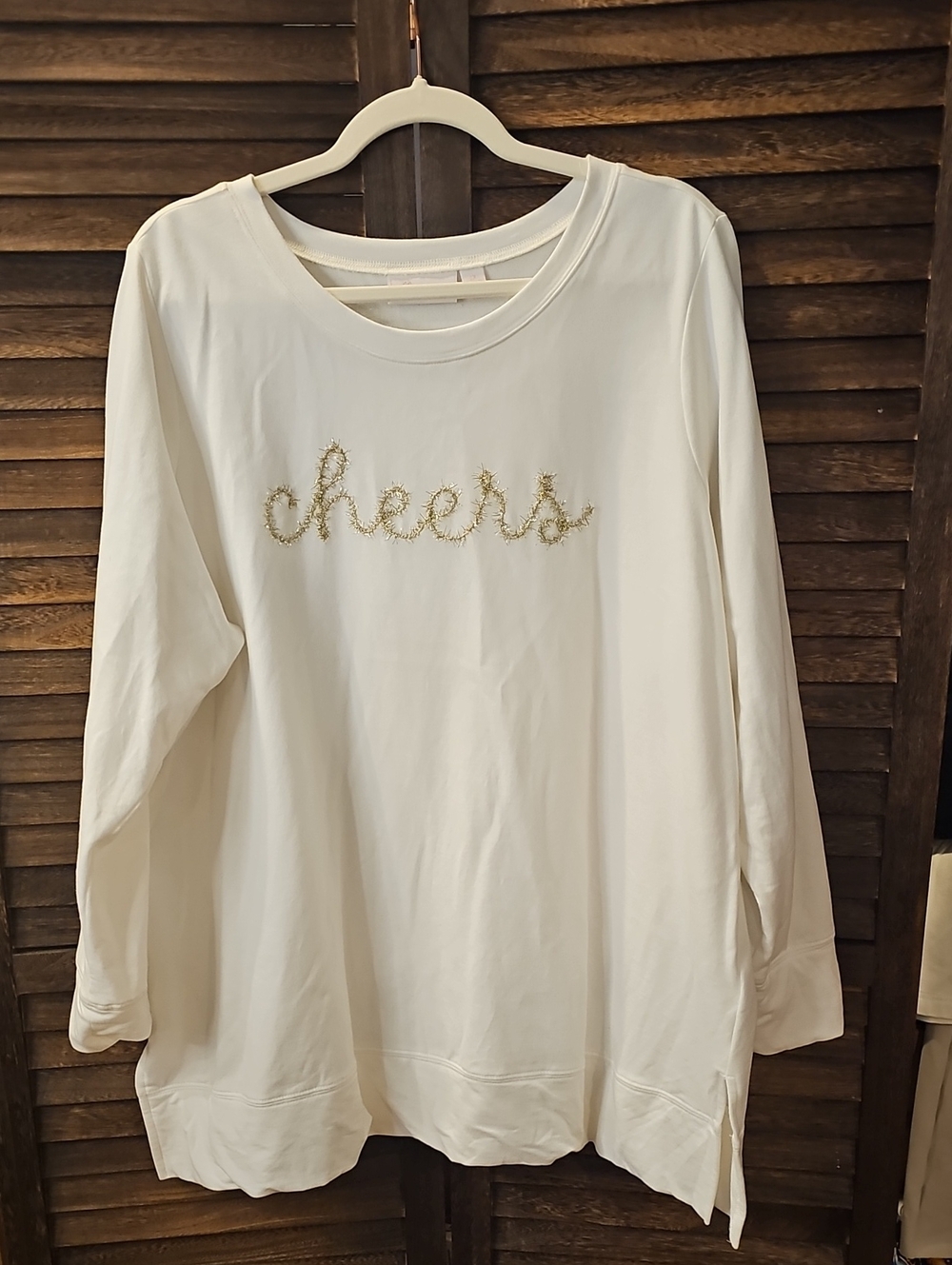 Belle White 'Cheers' Crewneck Sweatshirt - Gold Script 2X